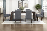 Classic 7pc Dining Set Dark Brown Finish Table and 6x Side Chairs Comfort Upholstery Gray Dining Kitchen Furniture