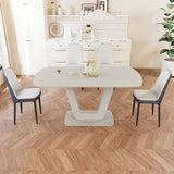 Juego de mesa de comedor expandible de 62,99 a 78,74 pies para 2 a 8 personas, equipado con 4 sillas de comedor acolchadas gruesas de tela de PU y una espaciosa mesa de comedor, mesa de cocina y sillas, con patas de mesa en forma de U