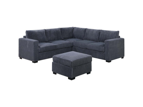Beautiful 4-Piece Sectional Set W/ Ottoman Dark Gray One Arm Loveseat Corner Wedge Corduroy Upholstered Plush Couch - sold by Home Elegance USA