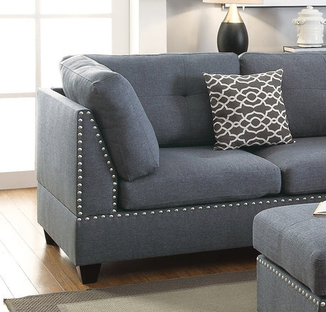 3-pcs Sectional Sofa Blue Grey Polyfiber Cushion Sofa Chaise Ottoman Reversible Couch Pillows - sold by Home Elegance USA