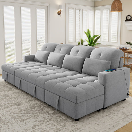 Versatile Oversized U-shaped Sectional Sofa Bed with Storage Chaise Lounges and USB Ports, Gray Chenille, 110.2' - sold by Home Elegance USA