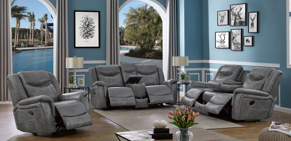 Motion Sofa W/ Pop Up Outlet - Conrad Upholstered Motion Sofa Cool Grey