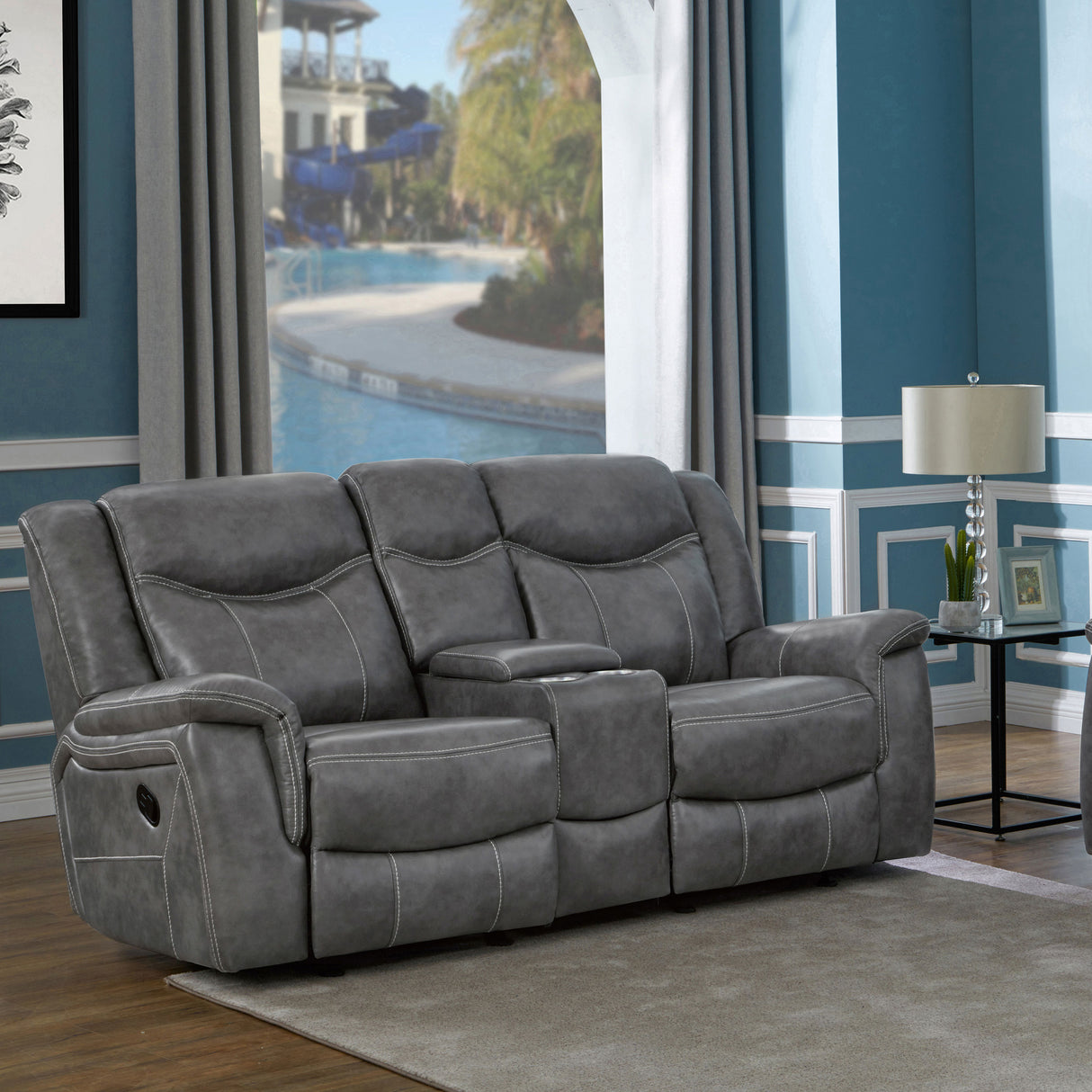 Glider Loveseat W/ Power Outlet - Conrad Upholstered Motion Loveseat Cool Grey