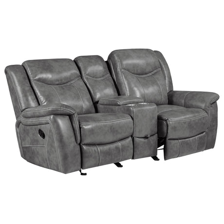 Glider Loveseat W/ Power Outlet - Conrad Upholstered Motion Loveseat Cool Grey