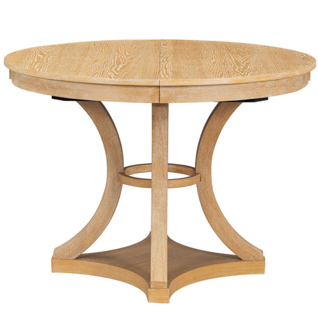 TREXM 5-Piece Retro Functional Dining Table Set Extendable Round Table and 4 Upholstered Chairs for Dining Room and Living Room (Natural) - sold by Home Elegance USA