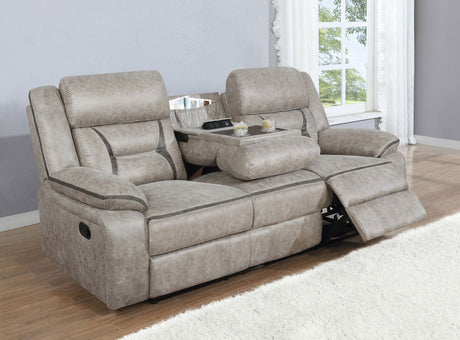 Greer Upholstered Motion Reclining Sofa Taupe - sold by Home Elegance USA