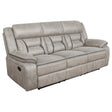 Greer Upholstered Motion Reclining Sofa Taupe - sold by Home Elegance USA