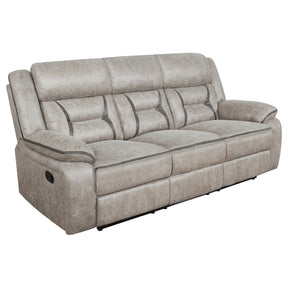 Greer Upholstered Motion Reclining Sofa Taupe - sold by Home Elegance USA