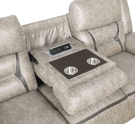 Greer Upholstered Motion Reclining Sofa Taupe - sold by Home Elegance USA