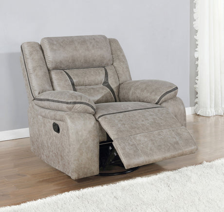 Greer Upholstered Swivel Glider Recliner Chair Taupe - sold by Home Elegance USA