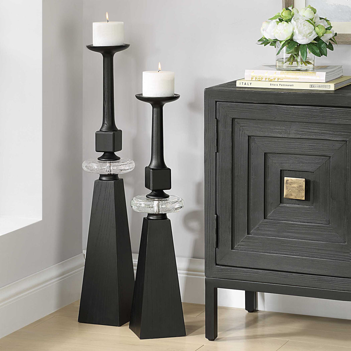 Ebon Glow Floor Candleholders (Set of 2) - Black by Uttermost - View 3