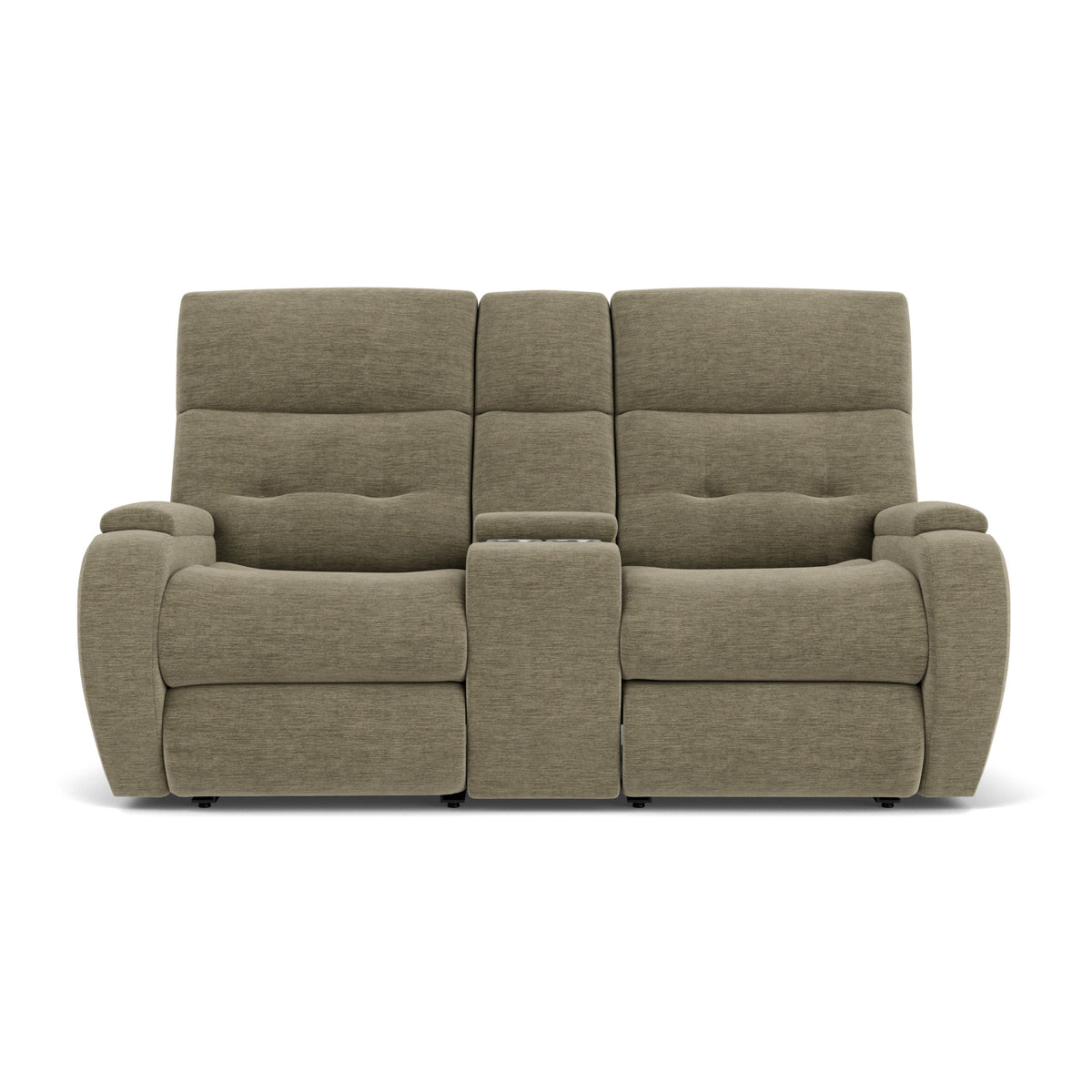 Strait Transitional Fabric Power Reclining Loveseat With Console & Power Headrests | Flexsteel