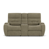 Strait Transitional Fabric Power Reclining Loveseat With Console & Power Headrests | Flexsteel