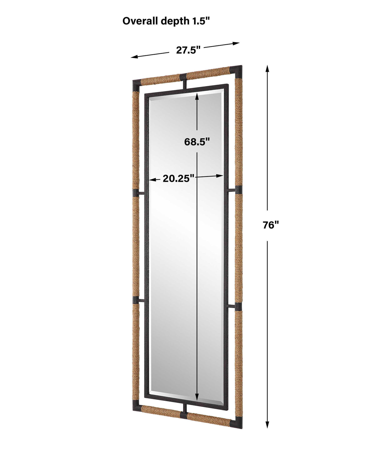 Melville Iron & Rope Tall Mirror - Silver / Light Brown by Uttermost - View 6
