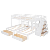 Full Over Twin & Twin Bunk Bed, Wood Triple Bunk Bed with Drawers and Guardrails (White) - sold by Home Elegance USA