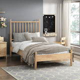 Mid-Century Modern Design Twin Platform Bed 1pc Natural Finish Wooden Bedroom Furniture Vertical Slats Headboard, Bed in a Box