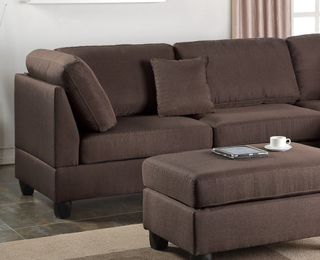 Chocolate Color 3pcs Sectional Living Room Furniture Reversible Chaise Sofa And Ottoman Polyfiber Linen Like Fabric Cushion Couch - sold by Home Elegance USA