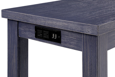 4pc Dining Table Set 1x Table 3x Stools Padded Seat Nailhead Trim USB Port And Power Outlet Antique Blue And Gray Finish - sold by Home Elegance USA