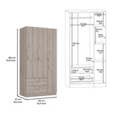Bosko 3 Doors Armoire, Two Drawers, Metal Rod, Light Gray -Bedroom - sold by Home Elegance USA