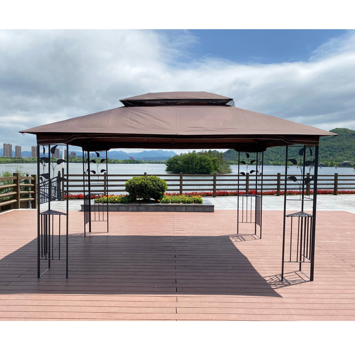 13x10 Outdoor Patio Gazebo Canopy Tent With Ventilated Double Roof And Mosquito net(Detachable Mesh Screen On All Sides),Suitable for Lawn, Garden, Backyard and Deck,Brown Top - Canopies & Gazebos - W41942173 - image - 10