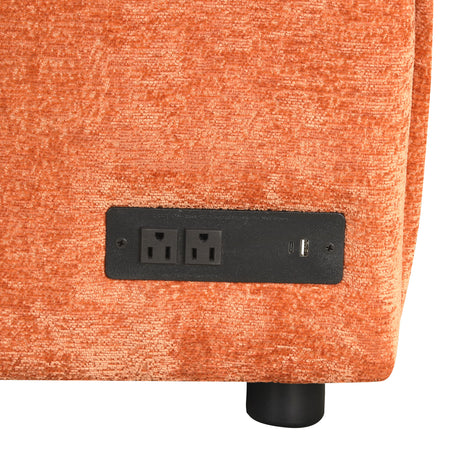 Convertible L-shaped Sofa Bed with Storage Ottoman, Power Sockets & USB Ports, Orange Chenille, 82.67' - sold by Home Elegance USA