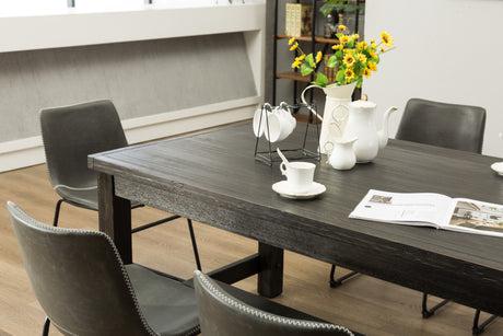 Lotusville 7-Piece Antique Black Finish Wood Dining Table with 6 Gray Faux Leather Chairs Set - sold by Home Elegance USA