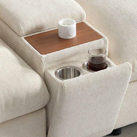 136'' Modular Sectional Sofa with Console, Cup Holder, USB Charger, Movable Storage Ottoman, Pull-line&Tufted Design, U-Shaped Oversized Chenille Sofa for Living Room&Apartment,2 Colors - sold by Home Elegance USA