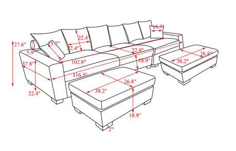 Modular Sectional Sofa,5 Seater Oversized Convertible L & U Shaped Couch, Corduroy Fabric - sold by Home Elegance USA