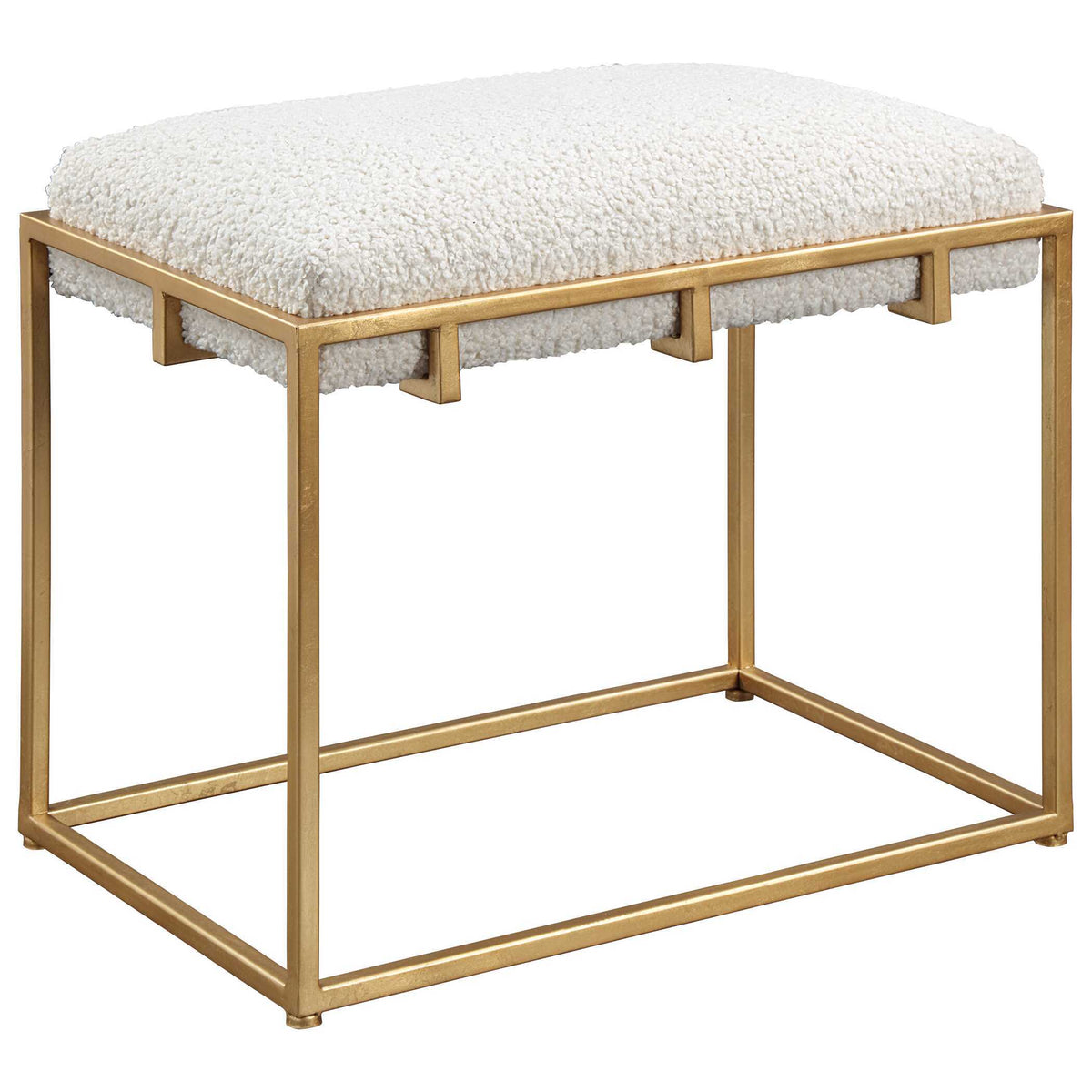 Paradox Small Shearling Bench Gold & White - White / Gold by Uttermost - View 3
