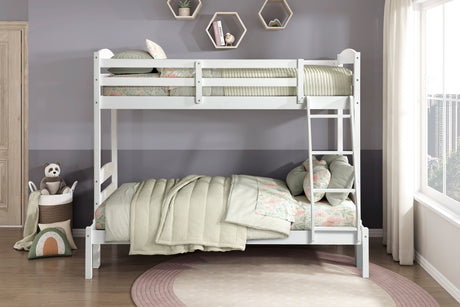 Twin over Full Bunk Bed with Guard Rails 1pc Sturdy Wood Frame White Finish Youth Bedroom Furniture - sold by Home Elegance USA