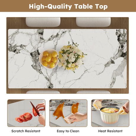 63' Modern 4-6 Person Dining Table with Storage Cabinets, Charred Stone Top & Golden Solid Wood Base, Includes 4 White Velvet Chairs for Kitchen and Apartment - sold by Home Elegance USA