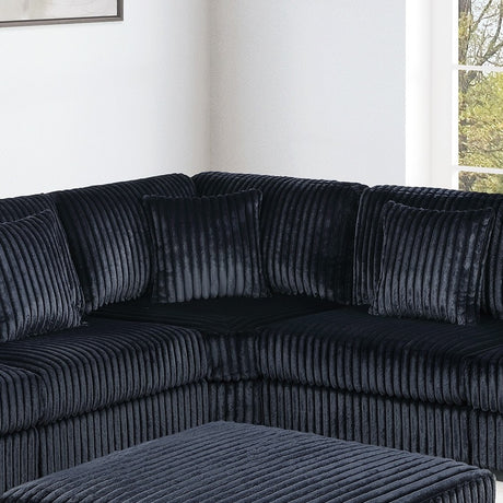 Contemporary Modern 7-PC Modular U-Sectional Sofa Set USB Cup Holder Black Finish Corduroy Living Room Furniture Couch - sold by Home Elegance USA