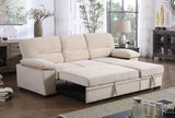 Kipling Beige Velvet Fabric Reversible Sleeper Sectional Sofa Chaise - Home Elegance USA