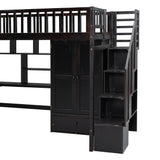 Twin size Loft Bed with Bookshelf,Drawers,Desk,and Wardrobe-Espresso - Home Elegance USA