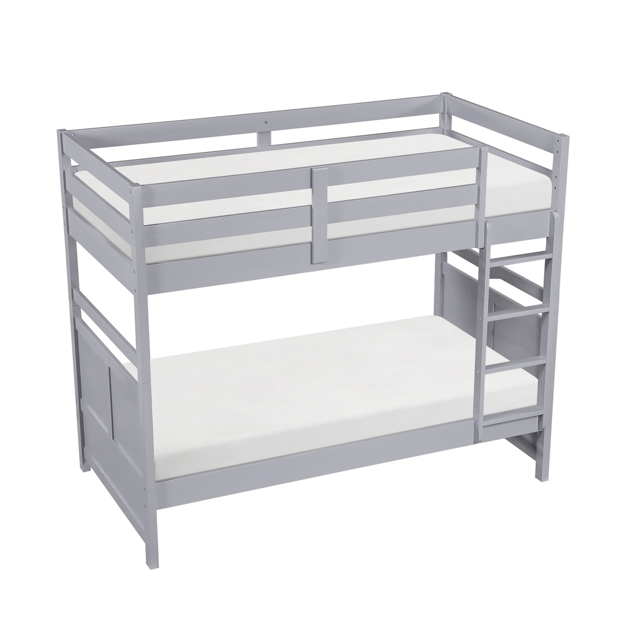 Bunk Bed Twin Over Twin Gray Finish Sturdy Wood Frame Guard Rails Youth Bedroom Furniture 1pc - sold by Home Elegance USA