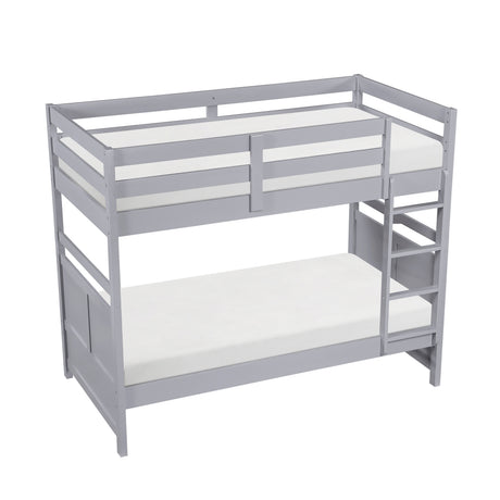 Bunk Bed Twin Over Twin Gray Finish Sturdy Wood Frame Guard Rails Youth Bedroom Furniture 1pc - sold by Home Elegance USA