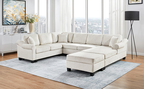 Contemporary U-shaped Sectional Sofa with Movable Storage Ottoman, White Chenille 111.8' - sold by Home Elegance USA