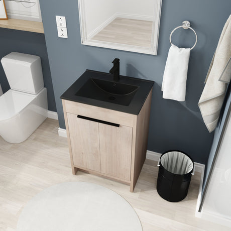 24 Inch Freestanding Bathroom Vanity with Black Ceramic Sink & 2 Soft - Close Cabinet Doors (BVB02424PLO - G - BL9060BK),W1286S00016 - W999S00078 - image - 3