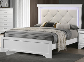 White Faux Leather Tufted Headboard 1pc Queen Size Bed w LED Bedroom Furniture White Unique Texture FB Solid wood