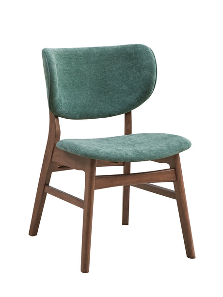 Bevis 5-Piece Walnut Finish Dining Set with Faux Marble Tabletop and Green Upholstered Chairs - sold by Home Elegance USA