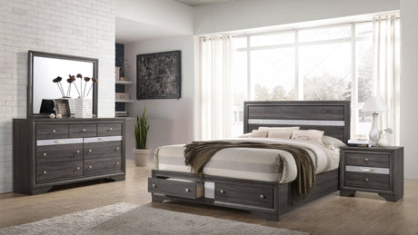 Traditional Style Full 4 Piece Storage Bedroom set made with Wood in Gray