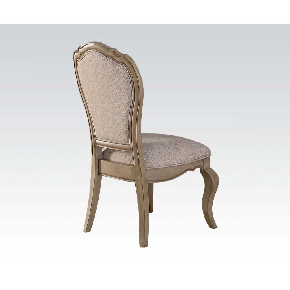 Acme - Chelmsford Side Chair (Set-2) 66052 Beige Fabric & Antique Taupe Finish