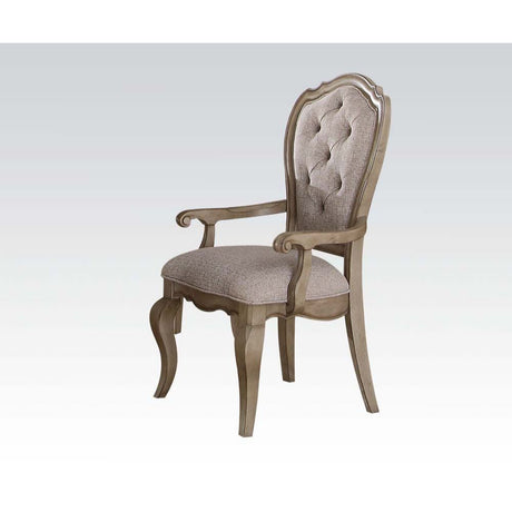 Acme - Chelmsford Arm Chair (Set-2) 66053 Beige Fabric & Antique Taupe Finish