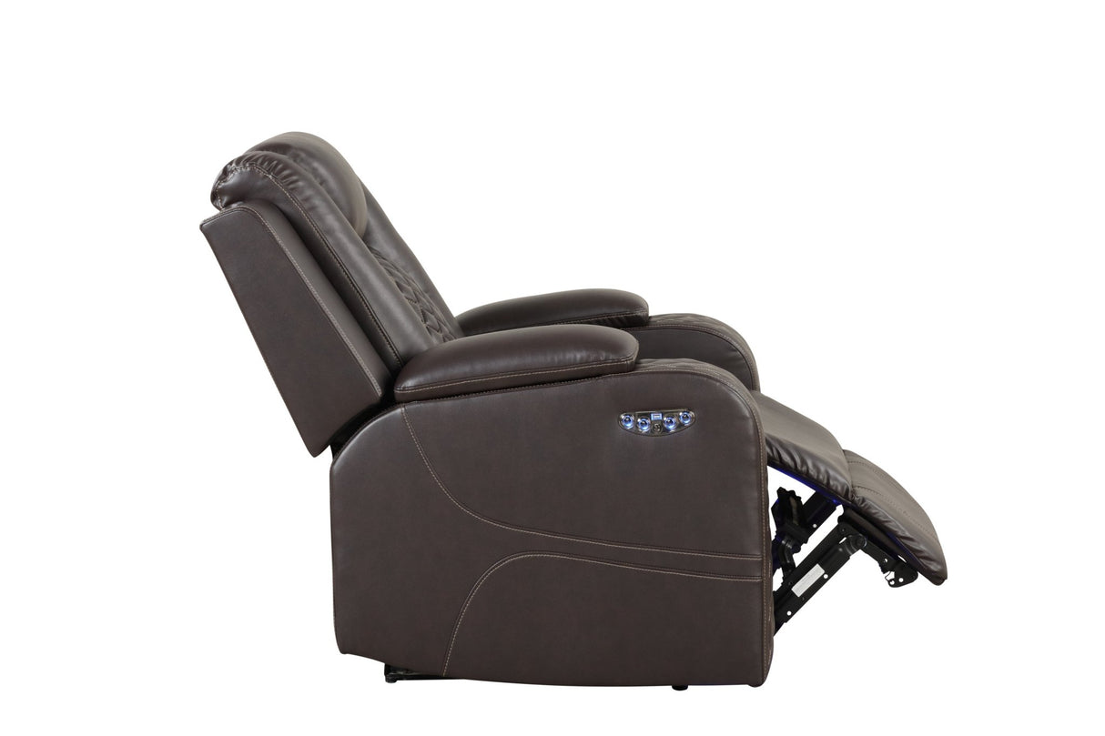 Benz LED & Power Recliner 3 PC Made With Faux Leather in Brown | Home Elegance USA