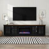 Soporte para TV con chimenea Providence de 96 pulgadas, para televisores de hasta 100 pulgadas, requiere un ensamblaje mínimo, acabado en negro y bourbon