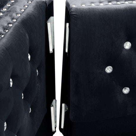 82.3" Width Modern Velvet Sofa Jeweled Buttons Tufted Square Arm Couch Black,2 Pillows Included - W1117S00007 - image - 12