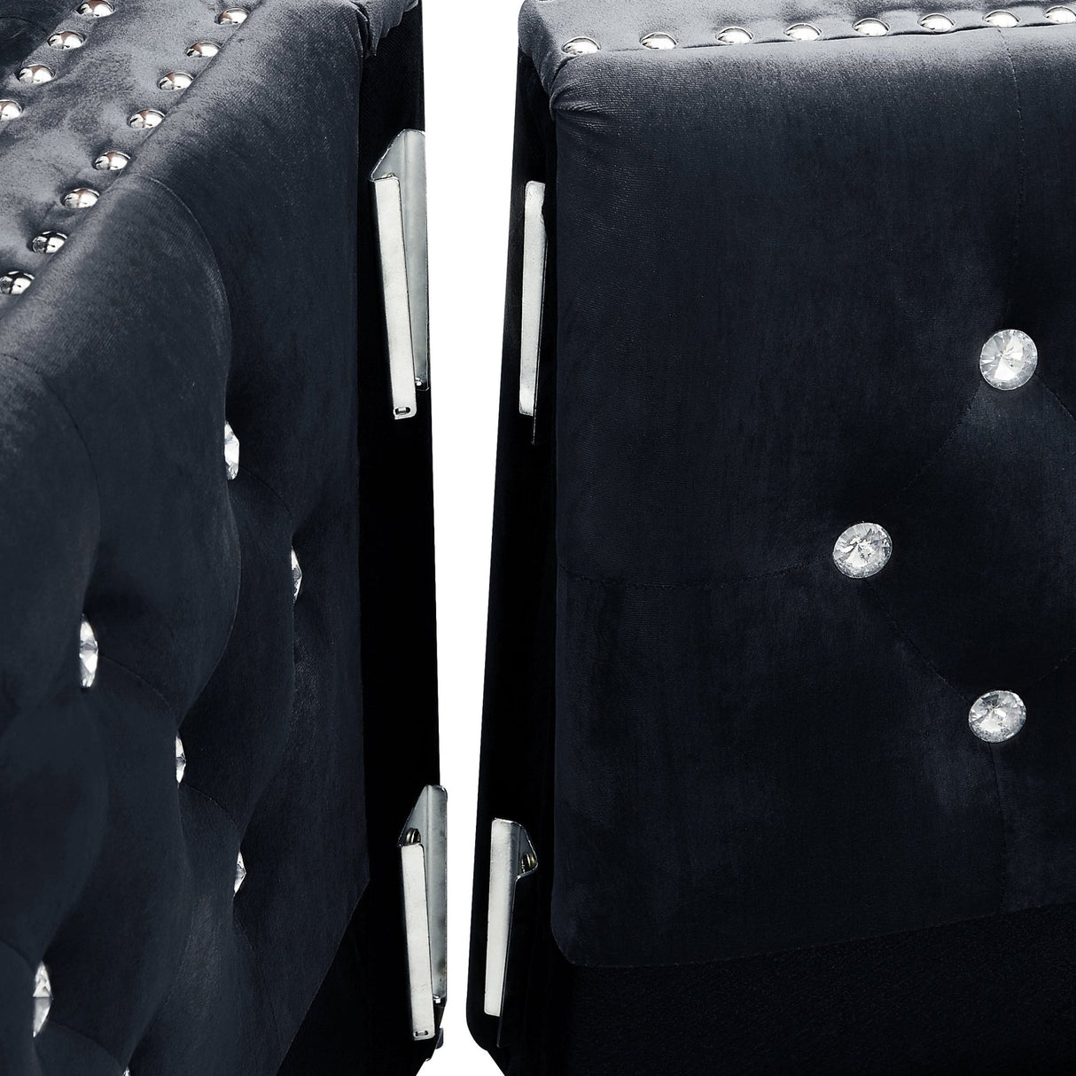 59.4 Inch Wide Black Velvet Sofa with Jeweled buttons,Square Arm ,2 Pillows - W1117S00006 - image - 11