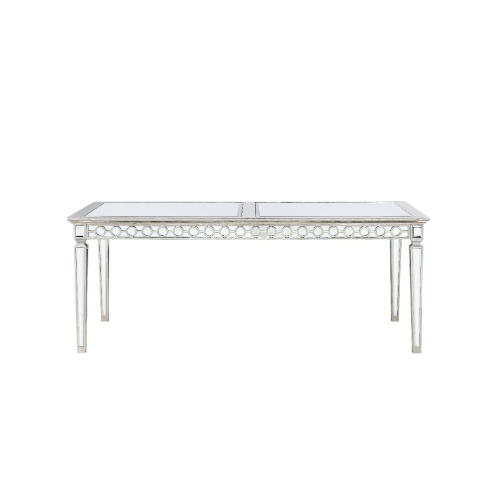 Acme - Varian Dining Table (78"L) 66155 Mirrored & Antique Platinum Finish