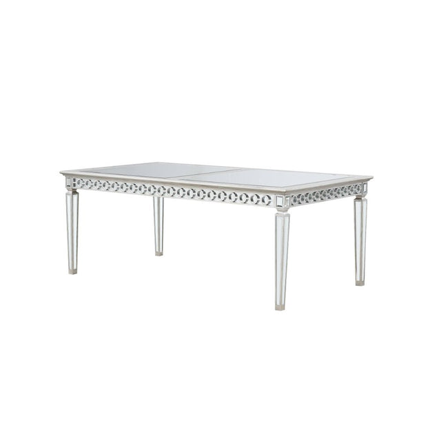 Acme - Varian Dining Table (78"L) 66155 Mirrored & Antique Platinum Finish