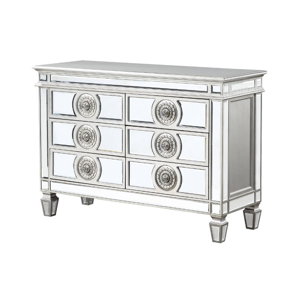 Acme - Varian Server 66159 Mirrored & Antique Platinum Finish